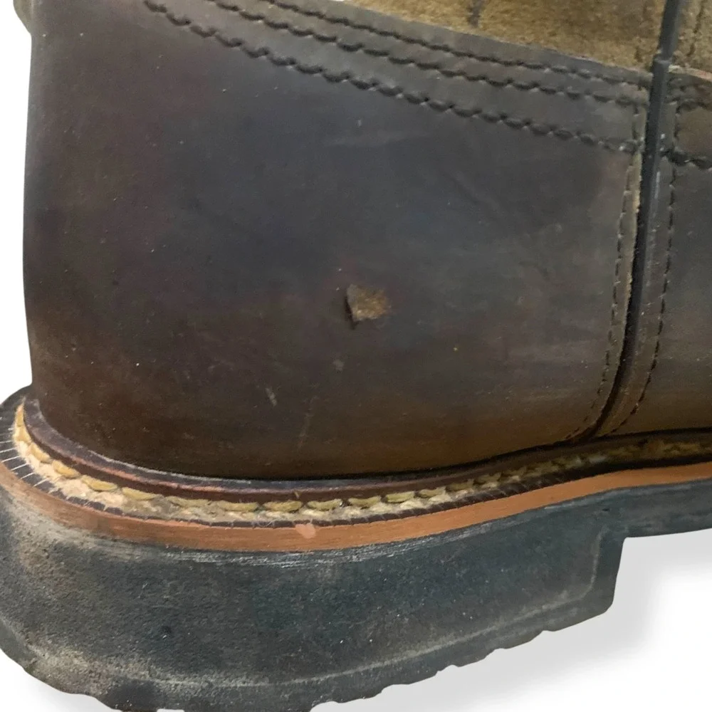 Thorough Bred Mens Work Boots 13D Brown Leather Steel Toe American Flag Made USA